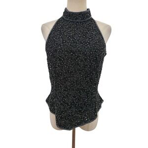 Vtg 90s Papell Boutique Silk Beaded Halter‎ Top Sz M Glam Whimsigoth